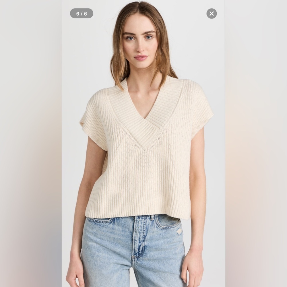 AMO Aurora Cream V-Neck Shaker Stitch Women's Sweater - Picture 3 of 6